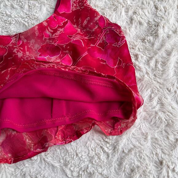 Cache silk floral burnout crop top pink cropped blouse sleeveless vintage Y2K 4 - Picture 8 of 13